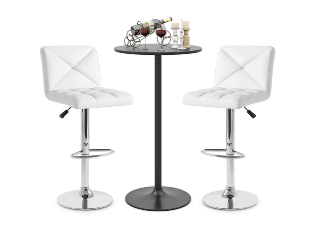 3 Pieces Bar Table Set, Round Cocktail Table and PU Leather Adjustable Swivel Chairs, Modern Counter Height Furniture Set with 2 Bar Stools for...