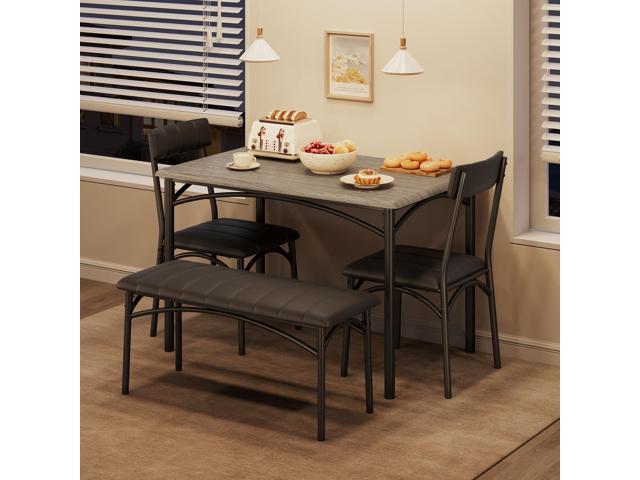 Dining Table Set for 4, Kitchen Table with Upholstered Bench and 2 Chairs, 4-Piece Wooden Dining Table Set for Apartment, Dining Room, Small Space,.