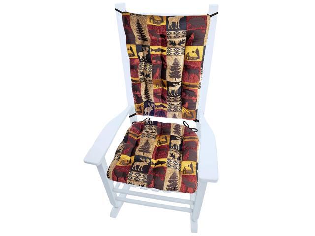 Fairbanks Red Rocking Chair Cushions with Ties - Extra-Large - Latex Foam Fill Cushion - Woodlands Rustic Lodge & Lake House Décor