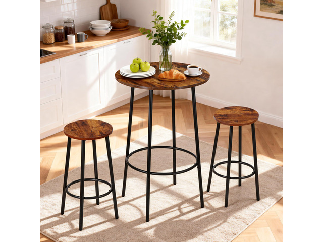3 Piece Dining Table Set, Modern Round Bar Table and 2 Stools, Counter Height Wood Table and Chairs for Kitchen Breakfast Nook Dining Room Compact...
