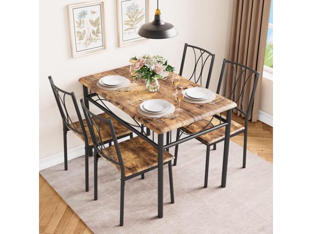 Dining Table Set for 4, Compact Kitchen Table and 4 Chairs, 5-Piece Kitchen Table Set, Space-Saving Design for Small Space, Dining Room, Apartment,...
