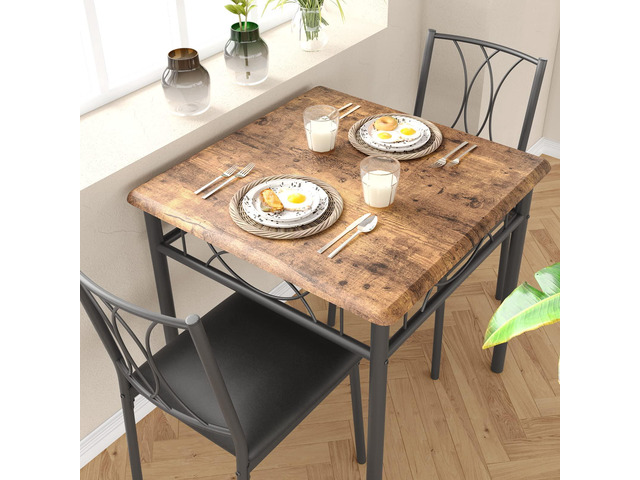 Dining Table Set for 2, Kitchen Table with 2 Upholstered Chairs, Wood 3-Piece Kitchen Dining Room Table Set for Apartment, Small Space, Space...