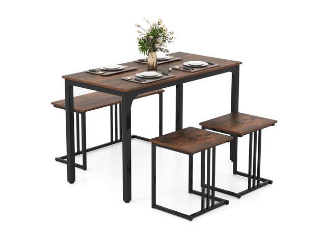4-Piece Dining Table Set for 4, Modern Kitchen Table and Chairs, Nesting Furniture Set with Bench & 2 Stools, Space-Saving Desk Set, Dinette Set.