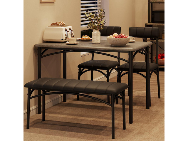 Dining Table Set for 4, Small Dining Table Set with Upholstered Bench and 2 Chairs, Kitchen Table and Chairs for 4, for Small Space, Apartment,...