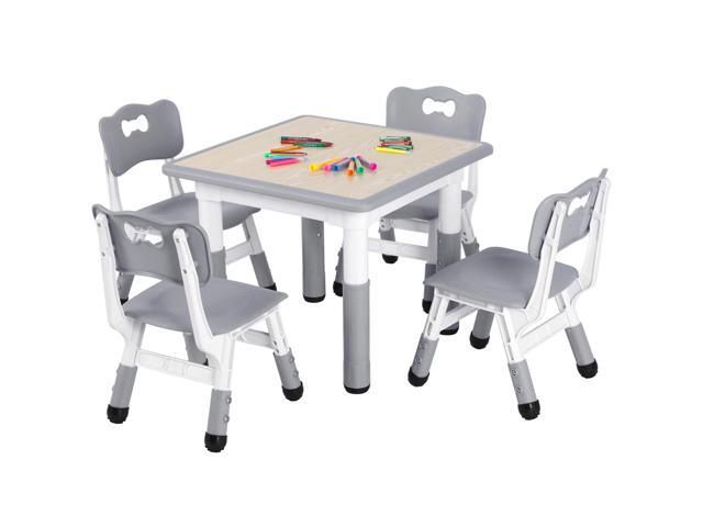 Kids Table and 4 Chairs Set, Height Adjustable ((18.9'23.6'), Anti-Slip Childrens Activity Desk, Wipe-Clean Desktop, Montessori Learning, Drawing...