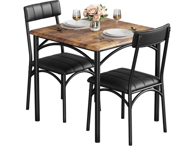 Dining Table Set, Kitchen Table and Chairs for 2, Metal and Wood Square Dining Room Table Set with 2 Upholstered Chairs,3 Piece Dining Table Set...