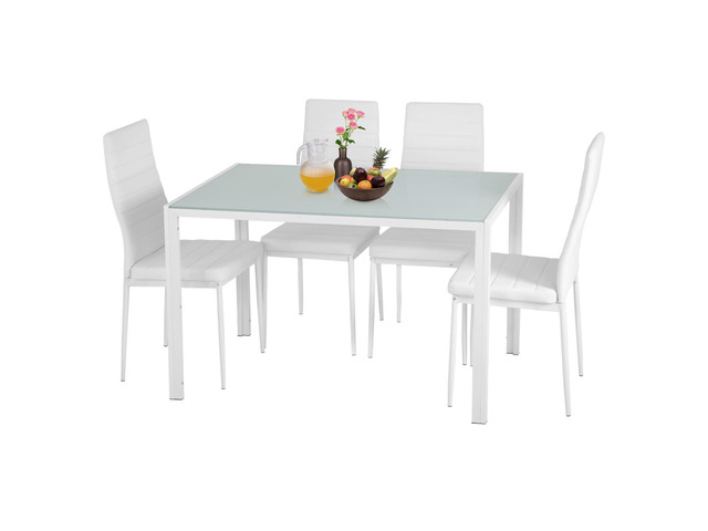 Dining Table Set for 4 Furniture 5 Piece Faux Dining Set, Modern Kitchen Table with Upholstered PU Leather Chairs and Glass Tabletop for Breakfast...