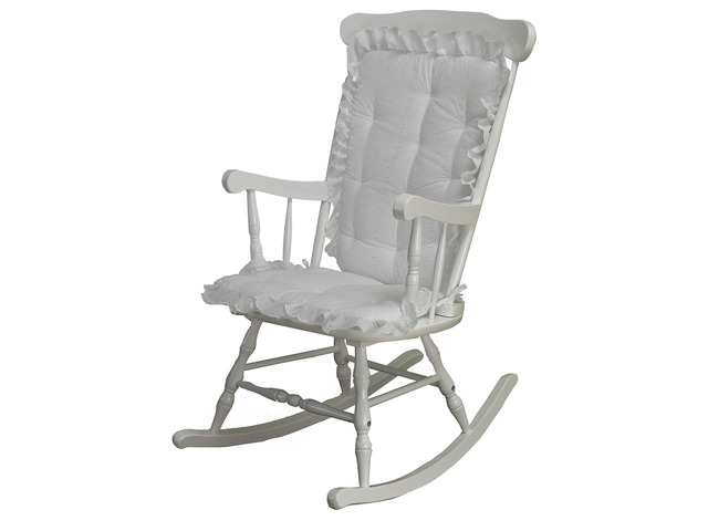 Rocking Chair Cushion Pad Set - Machine Washable Seat and Seat Back Cushions, Seat Cover or Replacement Pads for Rocker or Glider, White Eyelet