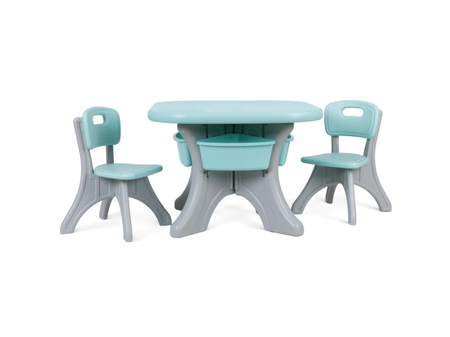 Kids Table and Chair Set, 3 Piece Activity Table w/Detachable Toy Storage Bins for Children Reading Art Craft, Green