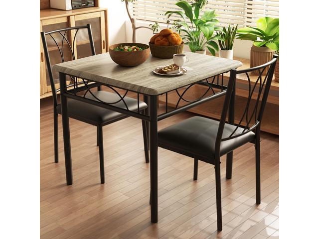 3-Piece Dining Table Set for 2, Square Space-Saving Kitchen Table & 2 Upholstered Chairs for 2, Compact Apartment Kitchen & Dining Room Set.