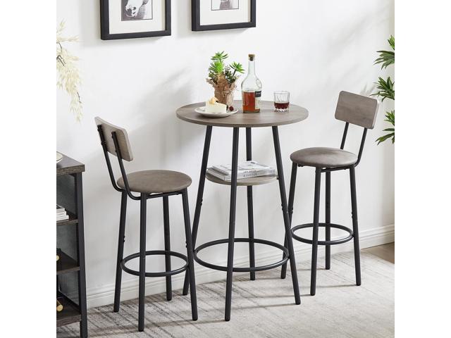 3 Piece Bar Table Set, 2-Tier Round Pub Dining Set Wooden Bistro Table with 2 PU upholstered Stools Counter Height Kitchen Table Set for Breakfast...
