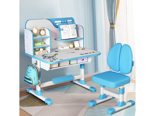 Kids Desk and Chair Set, Height Adjustable Children Study Table and Chair, Desk for Kids, Toddler Writing Table with Bookstand and Storage Drawer,...