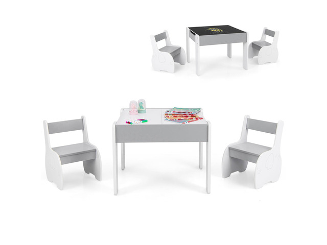 Kids Table and Chair Set, 4-in-1 Children Wooden Activity Table and 2 Chairs for Art Craft, Reversible Blackboard, 3 PCS Toddler Furniture with...
