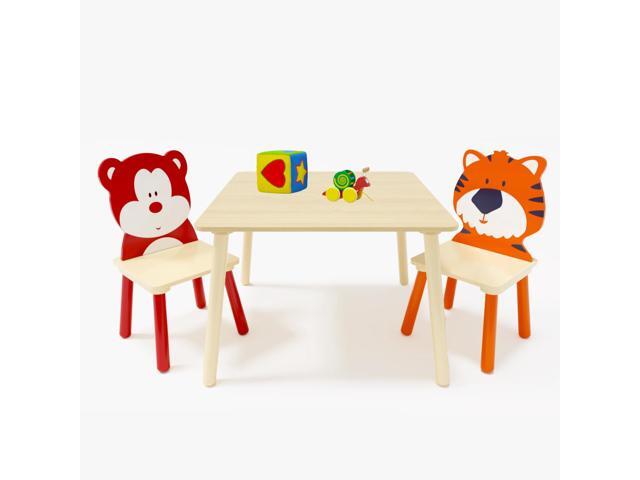 Kids Table and Chair Set, Wooden Toddler Table Set with 2 Chairs, Children Adorably Animal Activity Table for Reading, Drawing, Eating, Studying,...