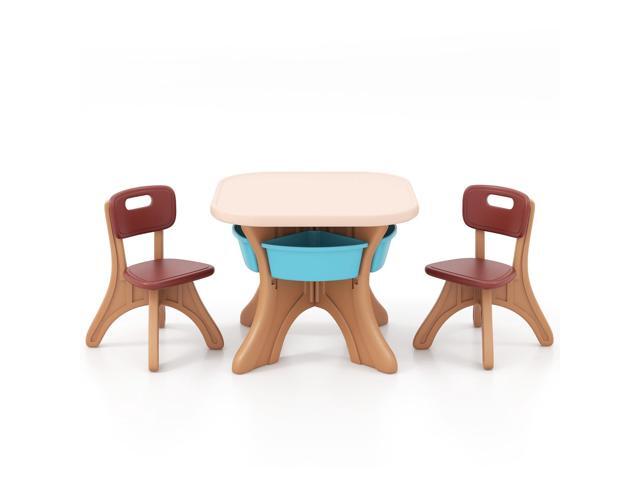 Kids Table and Chair Set, Plastic Children Activity Table and 2 Chair Set w/Storage Bins, 3 Piece Toddler Table and Chairs for Art, Craft, Reading,...