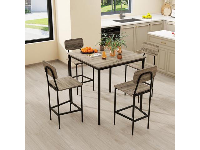 5 Piece Dining Table Set, Kitchen Table and Chairs for 4, Industrial Counter Height Dining Table and 4 Bar Chairs Dinette Set with Metal Frame for.