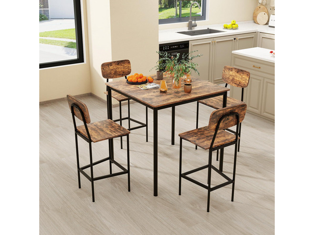 5 Piece Dining Table Set, Kitchen Table and Chairs for 4, Industrial Counter Height Dining Table and 4 Bar Chairs Dinette Set with Metal Frame for...