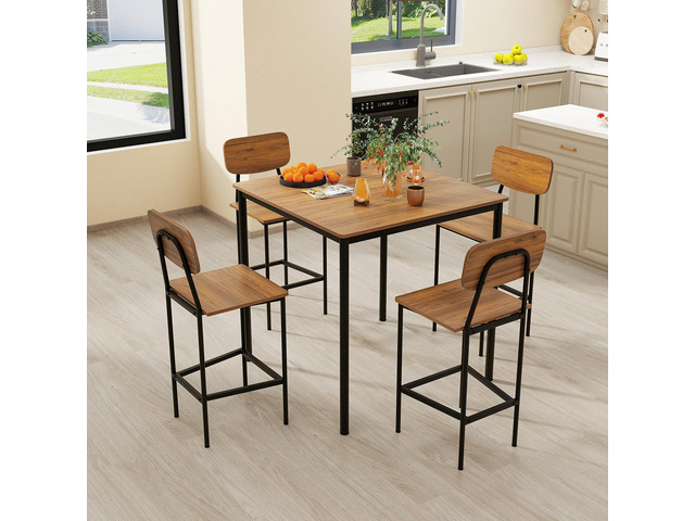 5 Piece Dining Table Set, Kitchen Table and Chairs for 4, Industrial Counter Height Dining Table and 4 Bar Chairs Dinette Set with Metal Frame for...
