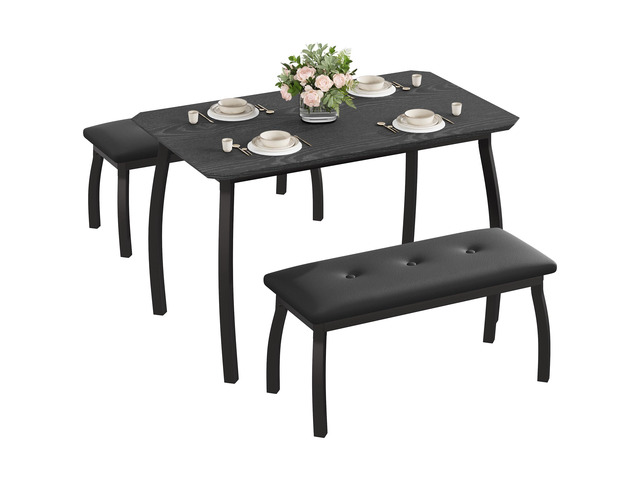 Dining Table Set for 4, Rectangular Wood Kitchen Table with 2 Upholstered Chairs, Modern Farmhouse Dining Set for Small Spaces, for Kitchen Room...