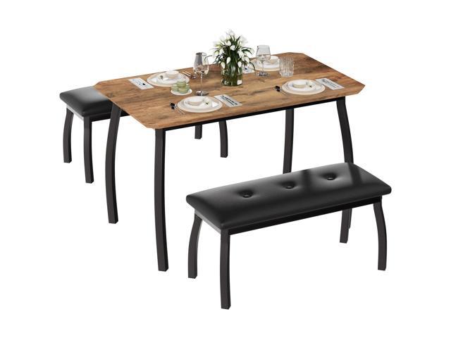 Dining Table Set for 4, Rectangular Wood Kitchen Table with 2 Upholstered Chairs, Modern Farmhouse Dining Set for Small Spaces, for Kitchen Room.