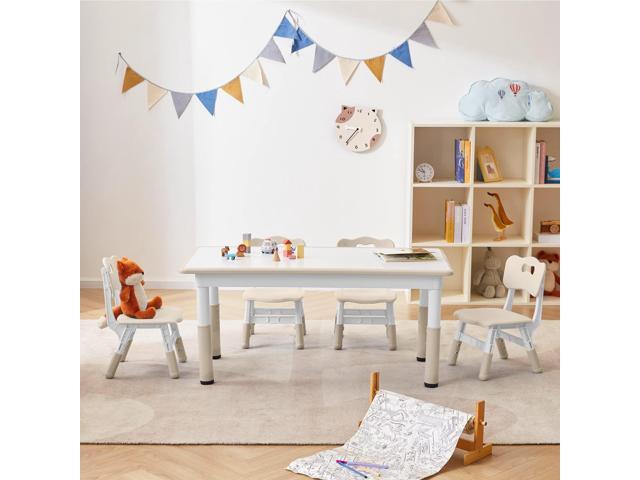 Kids Table and 4 Chairs Set with Graffiti Desktop,Toddler Furniture for Kids Ages 3-8,Children Study Desk, Dining Table, Height Adjustable Desk,.