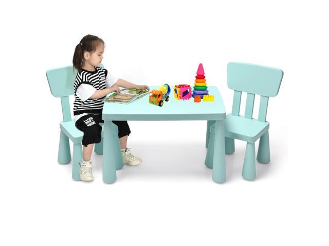 Kids Table and Chairs(2 Chairs Included), 3 Piece Lightweight Plastic Children Activity Table for Preschool, Kindergarten, Playroom, Easy Clean.