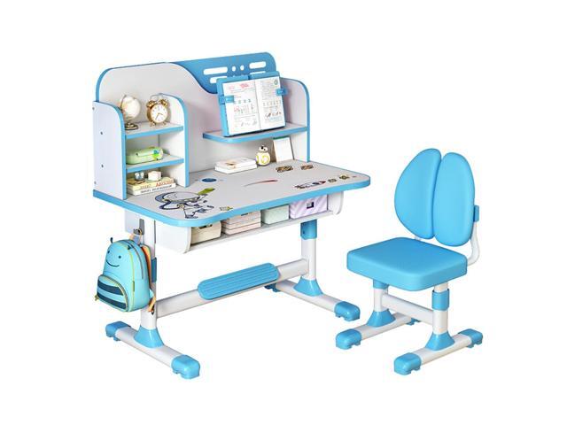 Height Adjustable Kids Study Desk and Chair Set with Shelf, Astronaut Pattern, Ergonomic Dual Back Support, Storage Drawer, for Boys and Girls 3+...