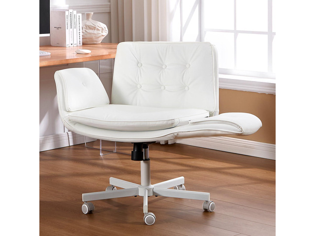 Criss Cross Office Chair, PU Leather Vanity Chair with 5-Level Adjustable Armrests & Swivel, Ergonomic Criss Cross Chair for Home Office Bedroom...