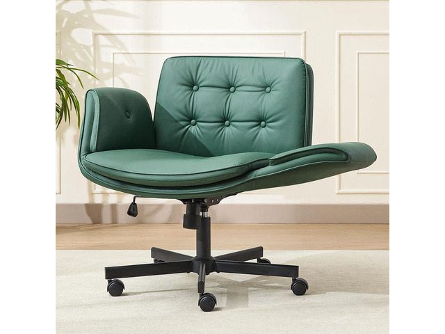 Criss Cross Office Chair, PU Leather Vanity Chair with 5-Level Adjustable Armrests & Swivel, Ergonomic Criss Cross Chair for Home Office Bedroom...