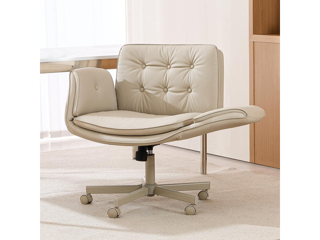 Criss Cross Office Chair, PU Leather Vanity Chair with 5-Level Adjustable Armrests & Swivel, Ergonomic Criss Cross Chair for Home Office Bedroom...