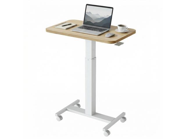 Small Rolling Laptop Standing Desk, Height Adjustable Mobile T-Base Desk with Lockable Casters, Portable Sit-Stand Workstation for Bedside & Sofa,...