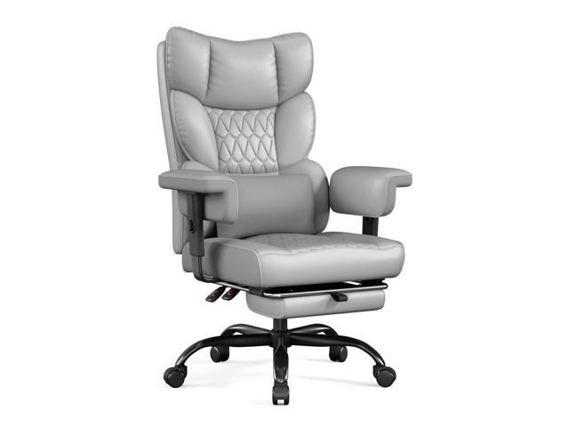 Big and Tall Office Chair with Footrest, High Back Executive Desk Chair with Adjustable Lift Armrest, 155°Recline,Lumbar Support Pillow, Faux.