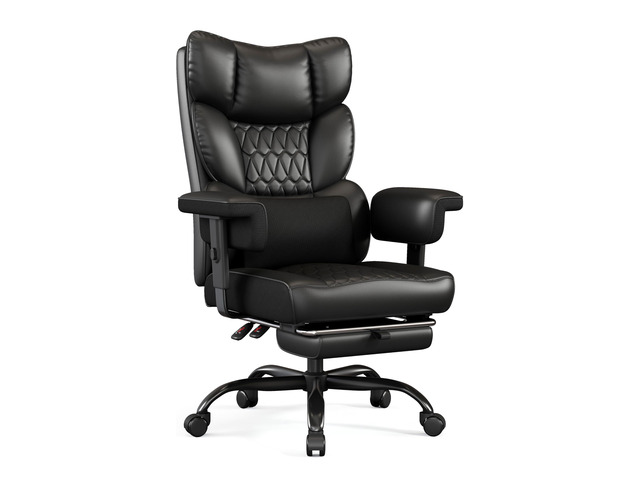 Big and Tall Office Chair with Footrest, High Back Executive Desk Chair with Adjustable Lift Armrest, 155°Recline,Lumbar Support Pillow, Faux...