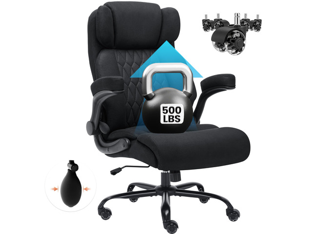 500lbs Big and Tall Office Chair Adjustable Lumbar Support for Back Pain, Extra Wide Seat Executive Office Chair Thick Armrest Pad, Heavy Duty...