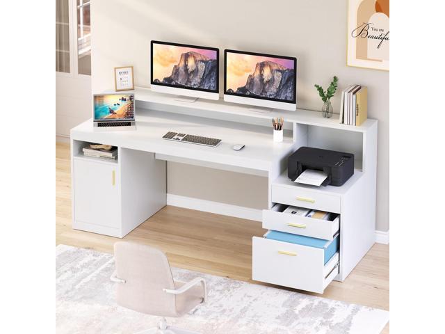 Computer Desk with 3 Drawer & Storage Shelves, Home Office Desk with File Drawer & Cabinet, Writing Study Table with Long Monitor Stand & Printer...