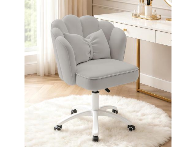 Vanity Chair with Wheels Velvet Petal Desk Chair Upholstered Tufted Home Office Chair for Women Girls, Height Adjustable Makeup Task Chair for.
