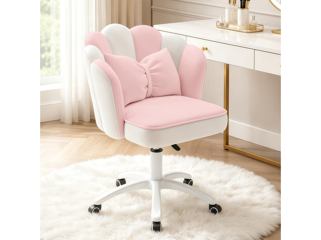 Vanity Chair with Wheels Velvet Petal Desk Chair Upholstered Tufted Home Office Chair for Women Girls, Height Adjustable Makeup Task Chair for...