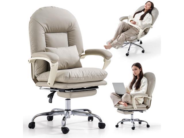 Office Chair with Foot Rest Reclining Desk Chair Comfy, PU Leather Home Office Desk Chairs Criss Cross Chair With Wheels Mid Back Swivel Chair...