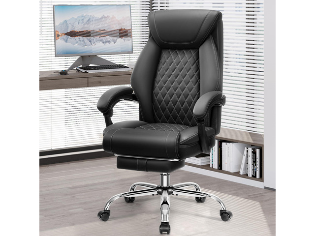 Office Chair, Executive Leather Chair Adjustable High Back, Ergonomic Computer Desk Chair Lumbar Support, Big and Tall Office Chair with Footrest,...