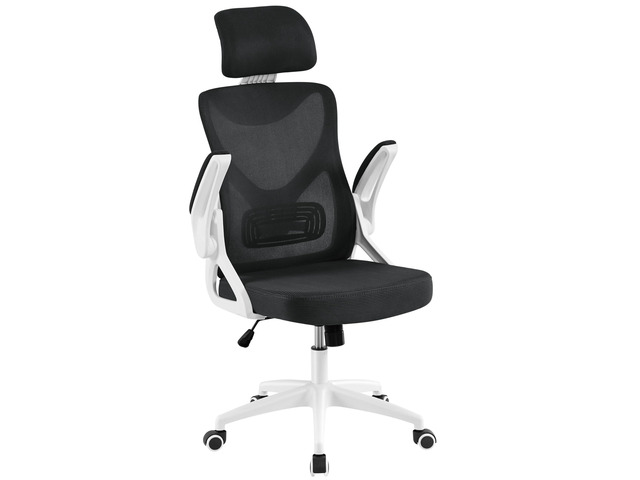 Ergonomic Office Chair with Headrest, Lumbar Support, White/Black Breathable mesh high-back adjustable headrest, padded seat, and flip-up...