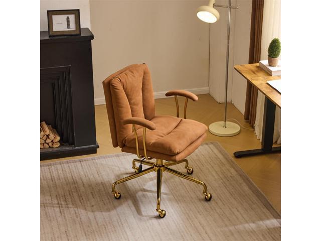 Home Office Desk Chair Comfy with wheels & Removable Armrests,Gold Base Vanity Chair with Back,Adjustable Rolling Swivel Computer Task Chair for...