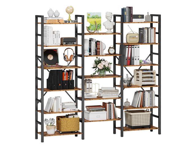 Bookshelves 6 Tiers Triple Wide Industrial Bookshelf, Large Etagere Bookshelf Open Display Shelves with Metal Frame for Living Room Bedroom Home.