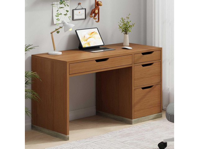 48 Inch Small Desk with 4 Drawers, Computer Desk with Storage File Drawer for Bedroom, Home Office Desk with Storage for Small Space, Brown