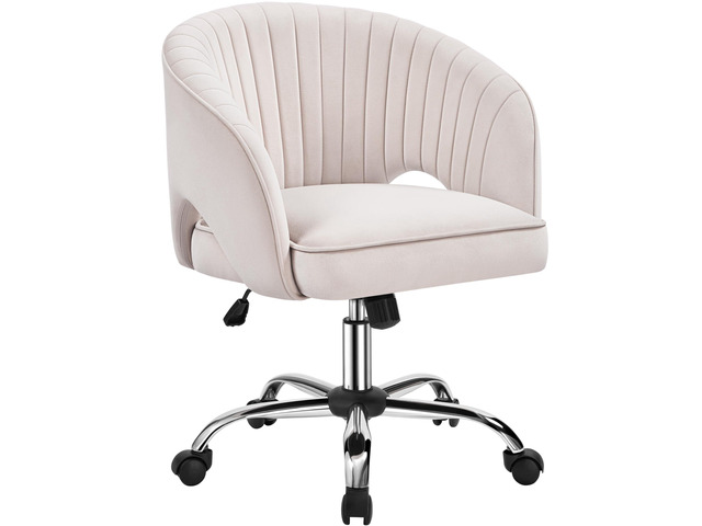 Cute Desk Chair Velvet Vanity Chair with Wheels Home Office Upholstered Modern Swivel Armchair with Tufted Barrel Back for Study, Vanity, Bedroom...