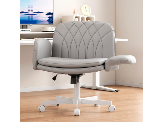 Criss Cross Chair with Armrests & Wheels for Cross-Legged Sitting, Comfortable PU Leather Vanity Chair, Office Desk Chairs with Adjustable Rocking...