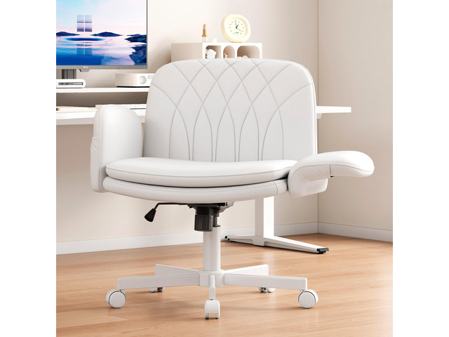 Criss Cross Chair with Armrests & Wheels for Cross-Legged Sitting, Comfortable PU Leather Vanity Chair, Office Desk Chairs with Adjustable Rocking...