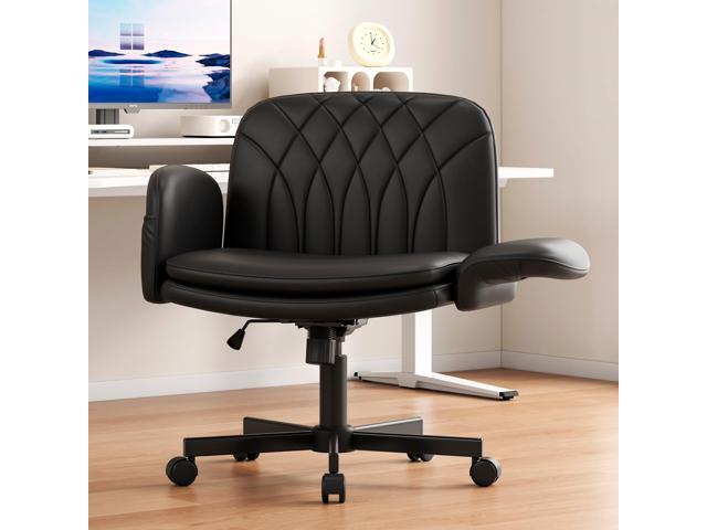 Criss Cross Chair with Armrests & Wheels for Cross-Legged Sitting, Comfortable PU Leather Vanity Chair, Office Desk Chairs with Adjustable Rocking...