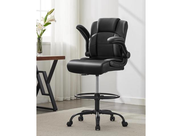Ergonomic Drafting Chair,Tall Office Chair for Standing Desk with Flip-Up Armrests,Adjustable Foot Ring & Height, High Leather Executive Office...