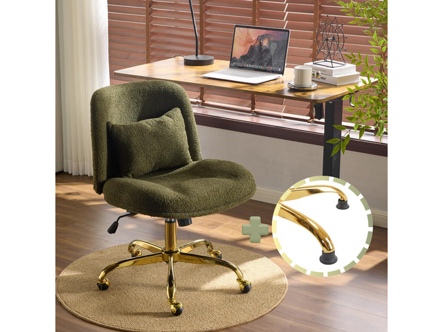 Wide Criss Cross Legged Office Chair,Buttprint Ergonomic Desk Chair Comfy with Pillow & Gold Base,Dual-Use with/no Wheels,Adjustable Vanity Swivel...