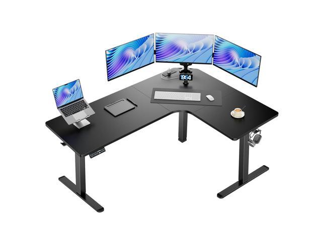 63 L-Shaped Standing Desk, Built-in Power Outlets, Electric Height Adjustable Corner Computer Desk, Large Power Strip Holder, Sit Stand Up Desk...